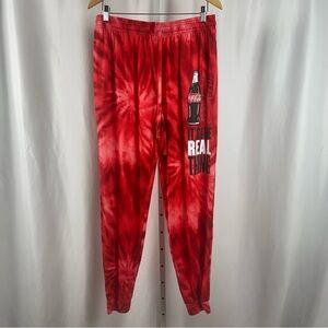 Coca Cola Large Tie Dye Graphic Pajama Sweat Jogger Pants Lounge Casual Retro